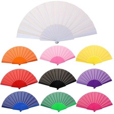 Portable Folding Hand Fan Bamboo Fabric Hand Held Wedding Party Festival Dance