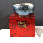Signed Jian Zhan Tea Cup, Tenmoku Silver Black Glaze with original locked box — photo 2