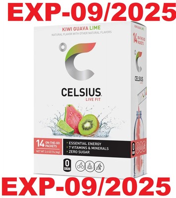 CELSIUS On The Go Kiwi Guava Lime, Sugar Free Drink Mix, 14 Ct SEE PIC 4 DATE
