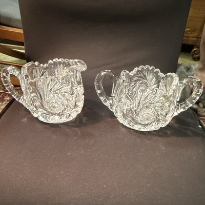 Antique American Brilliant Style Cut Glass Creamer & Sugar Bowl Set ABP