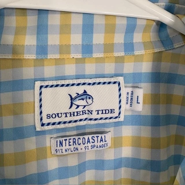 Southern Tide Shirt Mens Large Intercoastal Blue Yellow Plaid Long Sleeve - Image 3 of 4