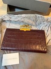 Alexander McQueen Knuckle Duster Clutch Croc Embossed Leather Burgundy Used