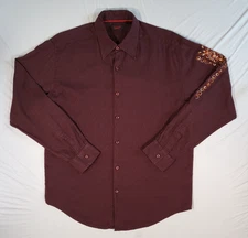 Contigo Mens Shirt Western Embroidered Large Button Up Long Sleeve Cowboy Brown