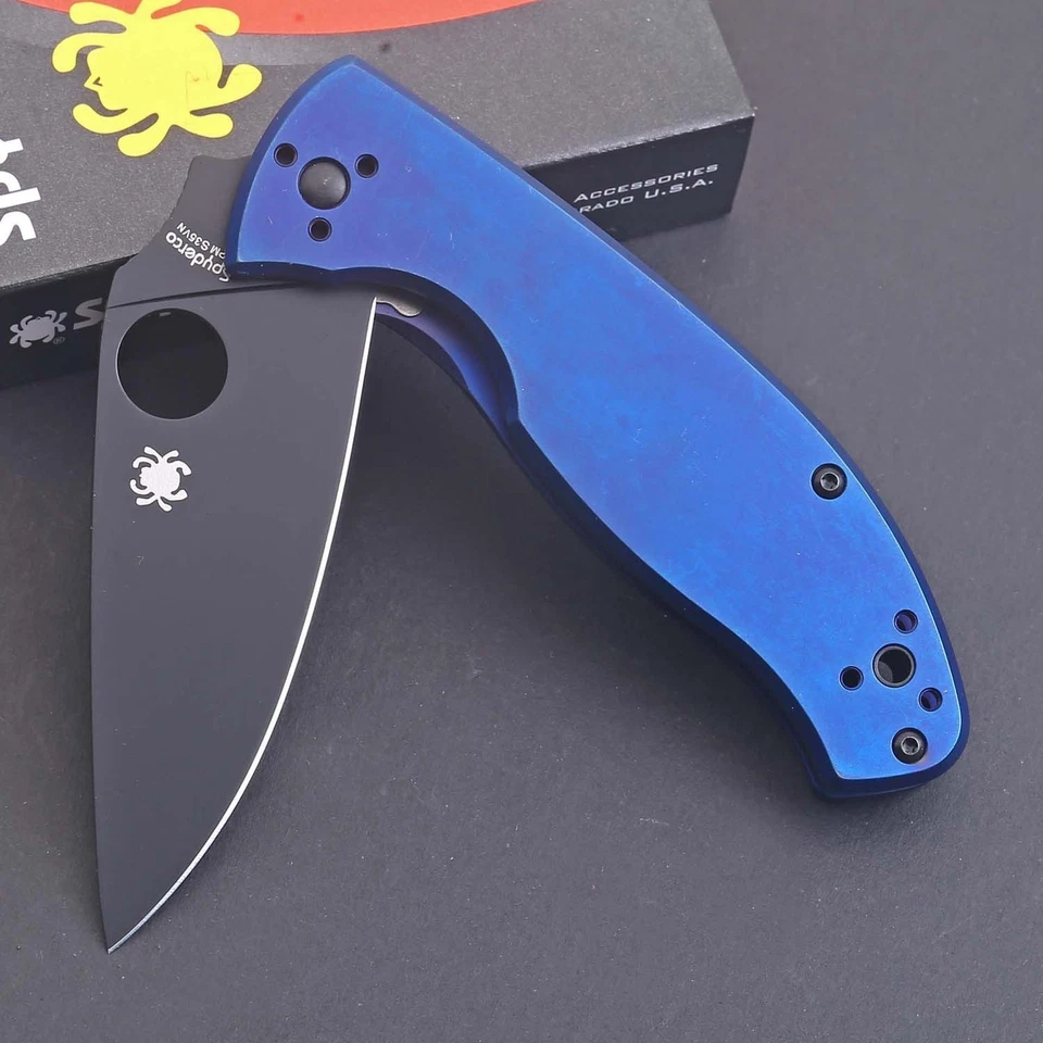 Blue Titanium Handle High Quality Frame Lock Combat Tactical Pocket Knife Knives - Image 3 of 4