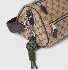 New Gucci Dark Green Knotted Rope Interlocking G Keychain Key Ring Made in Italy
