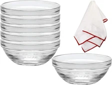 Duralex Lys Stackable Glass Bowls with a Polishing Cloth 4.7 Inches, Set of 6
