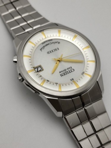 Citizen Exceed Eco-Drive Radio Contrôlée Argent Rond Solaire Montre Hommes Auth - Photo 3 sur 10