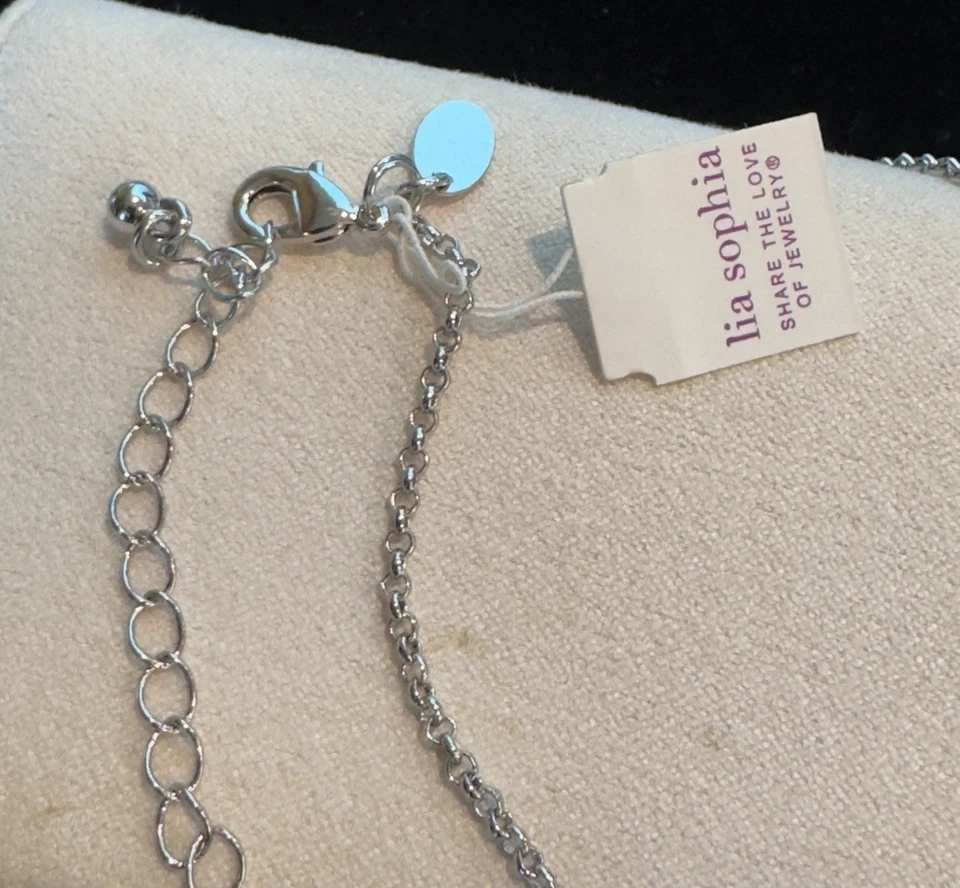 SET Lia Sophia Retired Crystal Necklace & Drop Earrings Set Silver Filigree Rare - Image 3 of 4