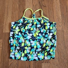 Gymboree Girls Floral Tankini Swim Top Navy Teal Lime Green Size M 7-8 413
