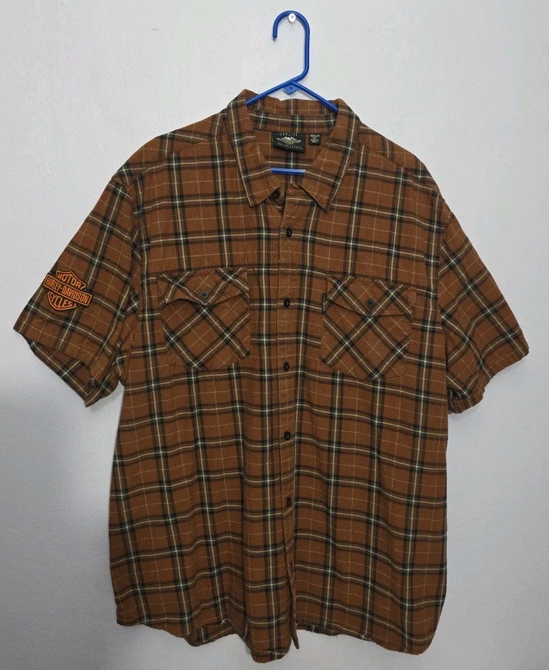 Camisa de franela Harley-Davidson 3XL a cuadros caparazón de tortuga para hombre - logotipo bordado Foto 2 de 4