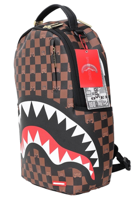 Sprayground Brown Checkered Backpack Sharks In Paris Big Logo