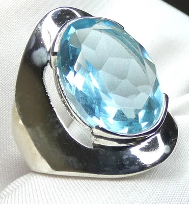 💍Ring 925 Silber Gr 17,5 (55) riesiger, fac. Blautopas Siegelring Design UNIKAT - Bild 1 von 4