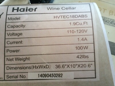 Haier Wine Cooler Hvtec18dabs Parts Ebay