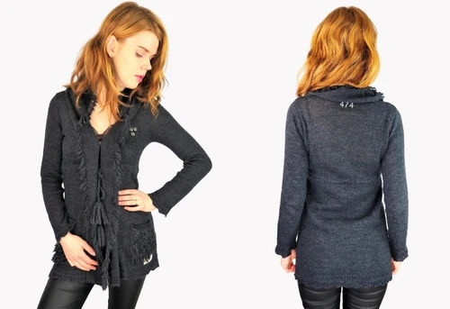 ODD MOLLY 474 Long Sleeve Wool-Alpaca Blend Sweater Cardigan w/ Fringe Trim 1-S