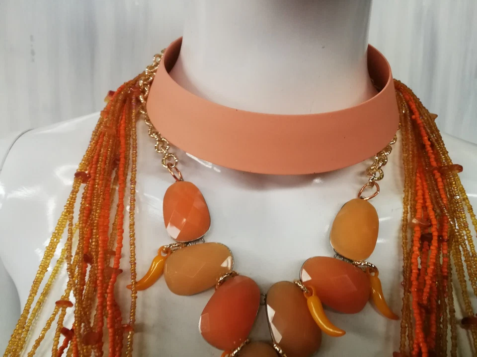 珠宝项链吊坠护身符 vogue tris 套装领煤层橙色围兜 — 第 4/4 张图片