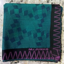 MAN HANDKERCHIEF COTTON ART POCKET SQUARE 17" CLASSIC JAPAN GREEN GEOMETRIC VTG
