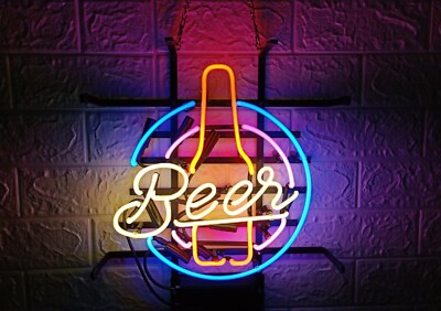 Beer Bottle 20''x16'' Neon Light Sign Lamp Bar Room Gift With Dimmer