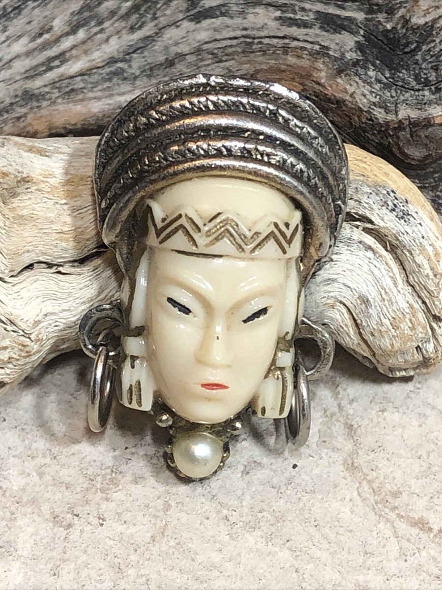 Vintage Selro Selini Silver tone Asian Princess Face Enamel Pin | eBay