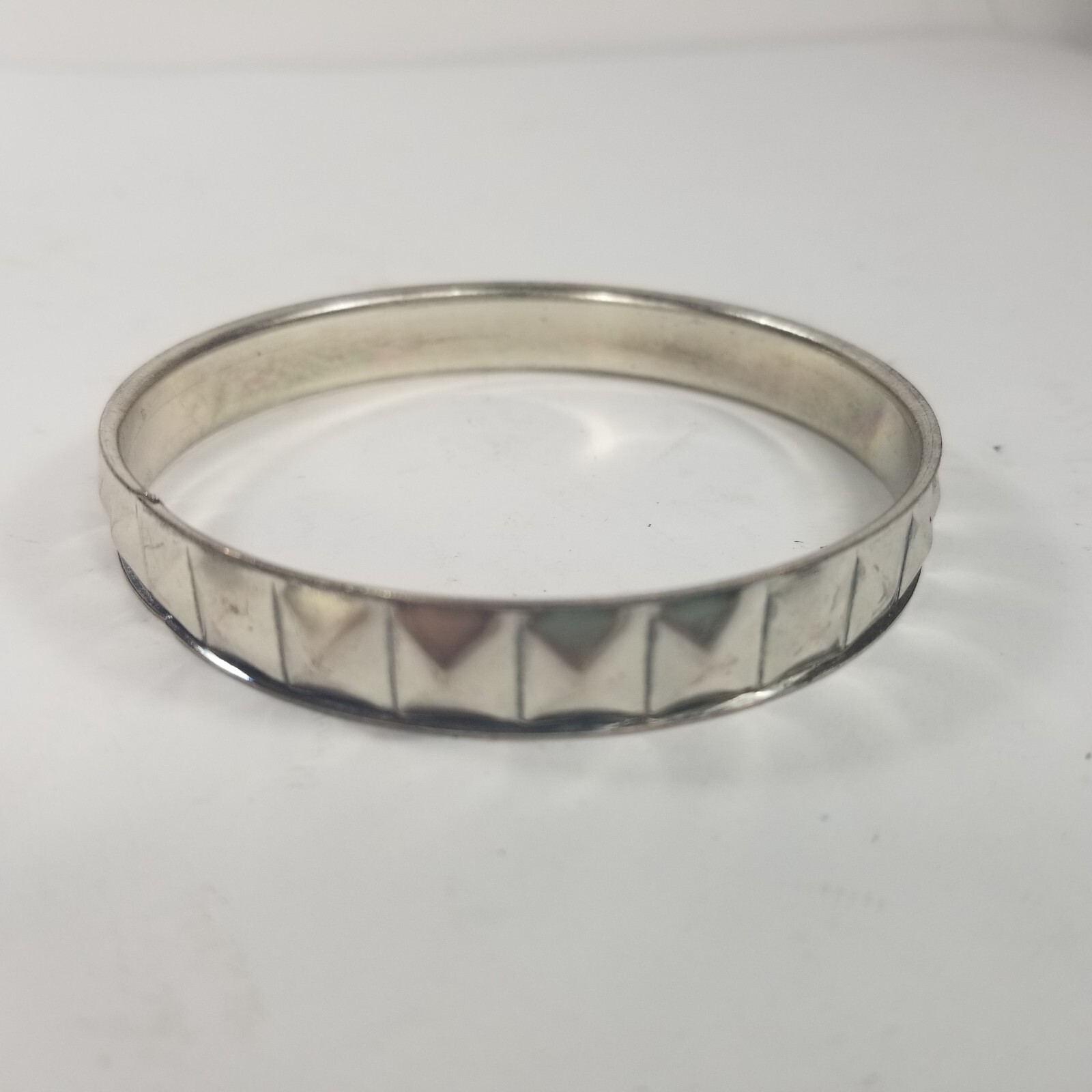 Bangle Bracelet Silver Tone Solid Square Diamond … - image 1