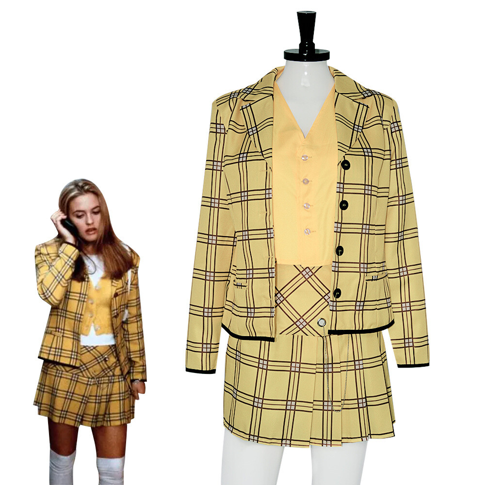 Cosplay Clueless Cher Horowitz Yellow Check Dress School Uniform