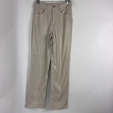 New Divided H M Pants Women's Size 6 Vegan Faux Leather Straight Leg Ivory NWT
