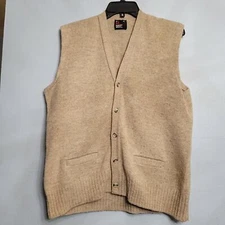 VTG Robert Bruce Wool Cardigan Sweater Vest Pocket Preppy Beige Men's XL
