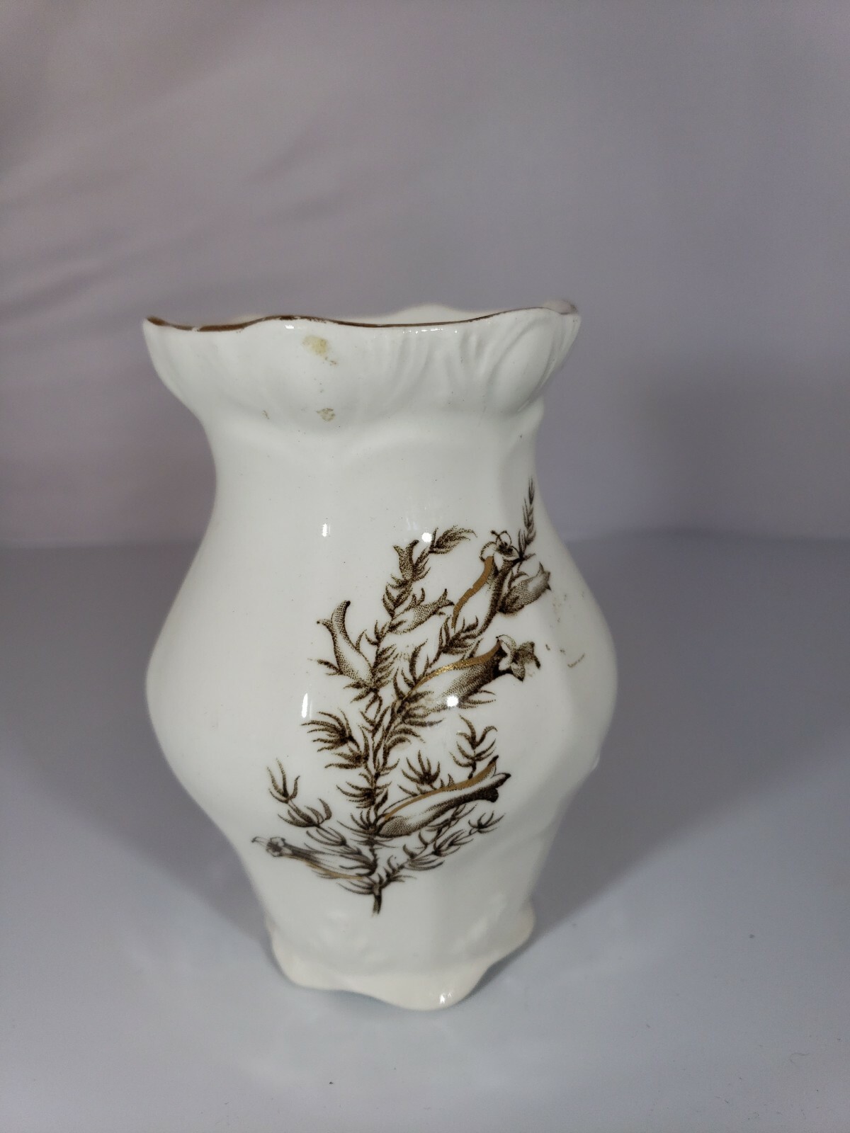 Antique Brown Floral Transferware Aesthetic Movement Staffordshire - VASE 