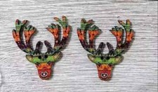 wood deer elk antlers buttons sewing 2 holes 1 1/4 inch (set #6)