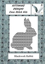 Blackwork Rabbit Embroidery/Cross Stitch Kit by Kittiwake. Intermediate Kit