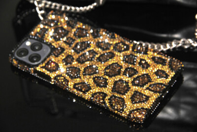 Bling Leopard Diamond Case Cover Fo iPhone 14 15 Pro Max With SWAROVSKI ELEMENTS