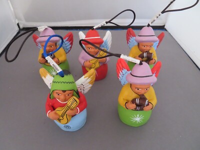 Angel Musician Clay Ornaments Set of 5 Christmas Art Sanyork Peru