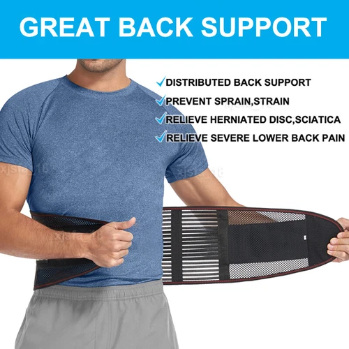 Back Support Brace Lower Back Pain with 4 Stays Belt Relief Breathable Air Mesh - Picture 3 of 28