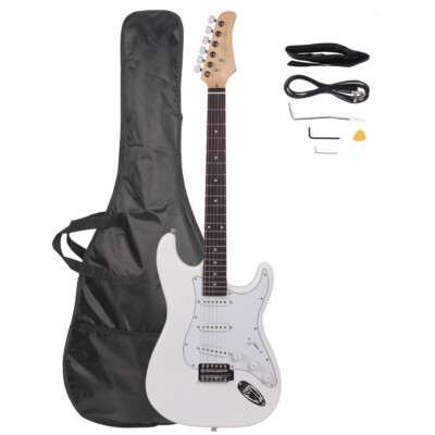 ST rosewood fingerboard electric guitar (all white)+bag+strap+pick+crank+...US