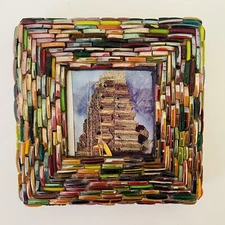 New Two's Company Glass Mosiac Box w/ 2.5" Square Opening on Lid for Photo