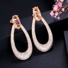 Pave Settings Cubic Zirconia Long Round Drop Party Wedding 925 Silver Earrings