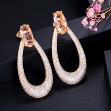 Pave Settings Cubic Zirconia Long Round Drop Party Wedding 925 Silver Earrings