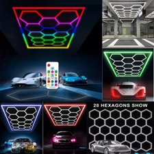 LED Hexagon Garage Lights 6500K Car Detailing Shop Light with Border For Garage