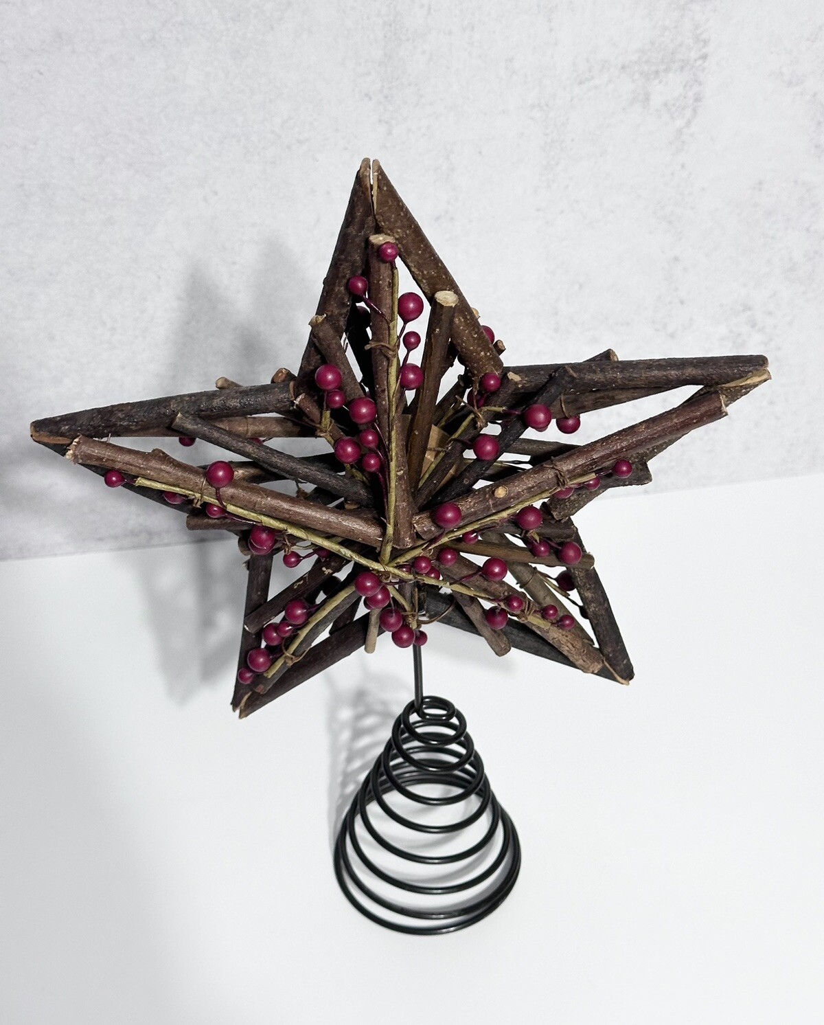 Rustic Twig Christmas Star Tree Topper Berries Primitive Natural Wood ...