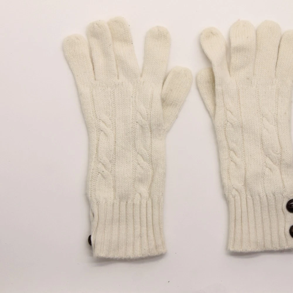 J.Crew lambswool blend white knit winter gloves, button details