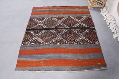3,9x4,5 ft Turkish Kilim Rug, Vintage Rug, Red Handmade Wool Rug