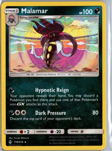 Malamar 119/214 Holo Rare Unbroken Bonds Pokemon Near Mint