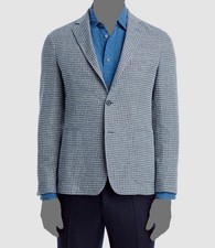Hugo Boss Men's Blue Houndstooth Jersey Soft Slim Fit Sport Coat Jacket Size 38R