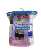 HANES Women  s TAG-LESS BOYSHORTS Breathable Cotton 9/2XL  5 pack New Sealed