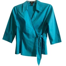Elementz Blouse Women Medium Blue Wrap & Tie BalletCore Beachy SummerGirl Preppy