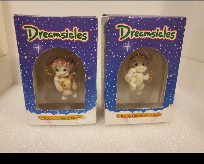 Lot of 2 Vintage 1995 Cfi Cast Art Dreamsicles Christmas Ornaments in box