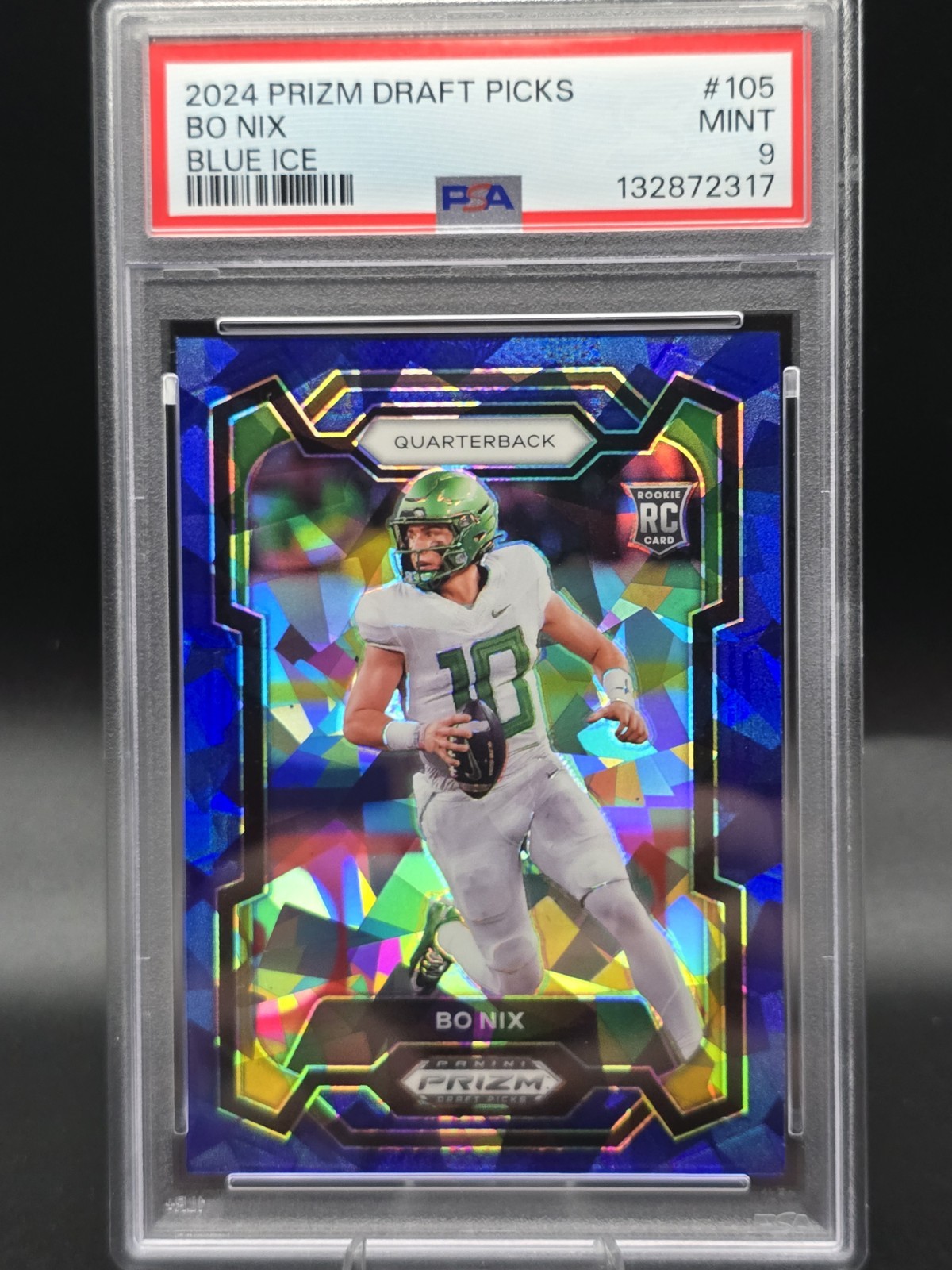 2024 Prizm Draft Picks Bo Nix Blue Cracked Ice /99 PSA 9 Oregon Ducks