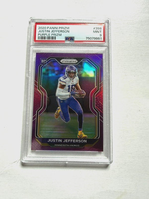 2020 Prizm PURPLE #99/125 Justin Jefferson VIKINGS RC Rookie MINT PSA 9