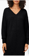 Vince Camuto Womens Sz SSide Slits Long Sleeves V-Neck Knit Sweater Dress Black