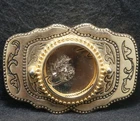 XC17123 *NOS* VINTAGE 1970s **SILVER DOLLAR BLANK** GOLDTONE FASHION BELT BUCKLE