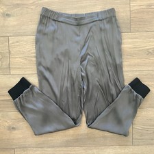 Alice + Olivia 100% Silk Pete Jogger Pants in Silver Grey, Black Cuffs Sz Small